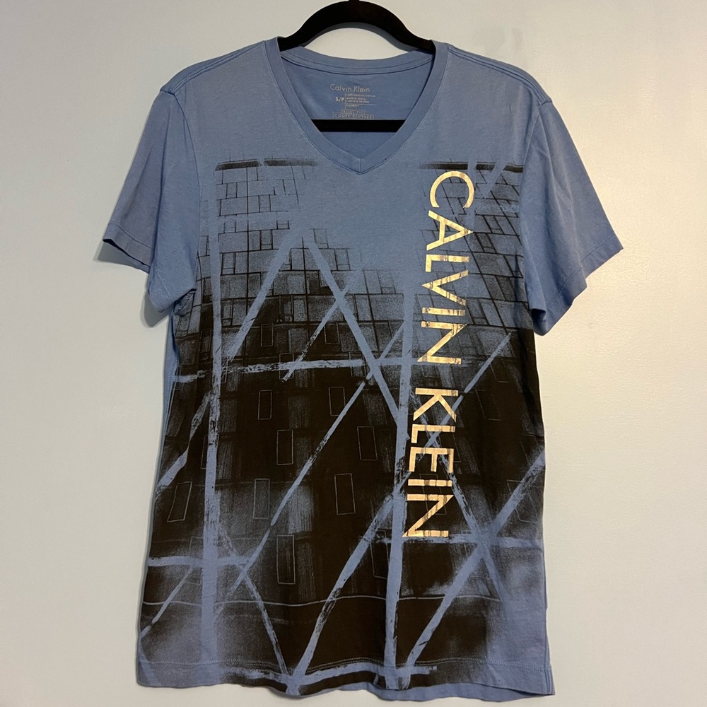 Calvin Klein Men’s V-Neck T-Shirt (Small) Blue